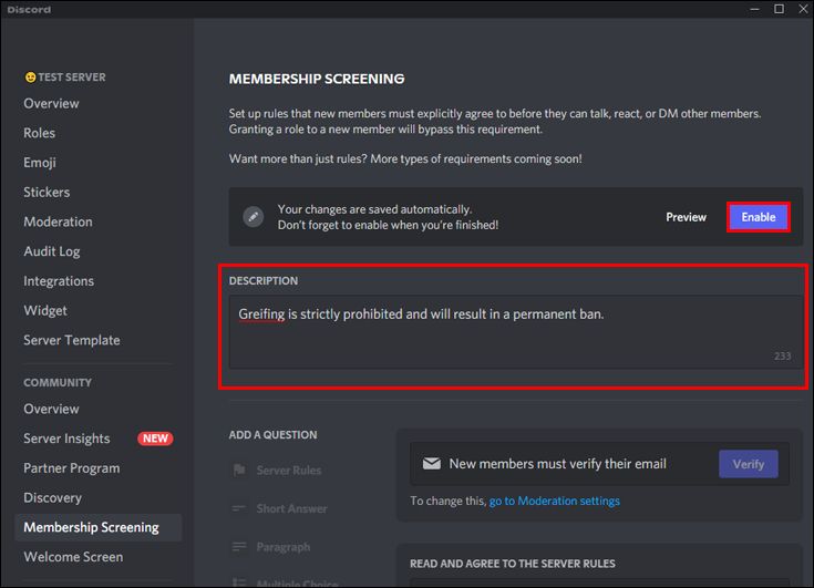 Como adicionar regras a um servidor Discord