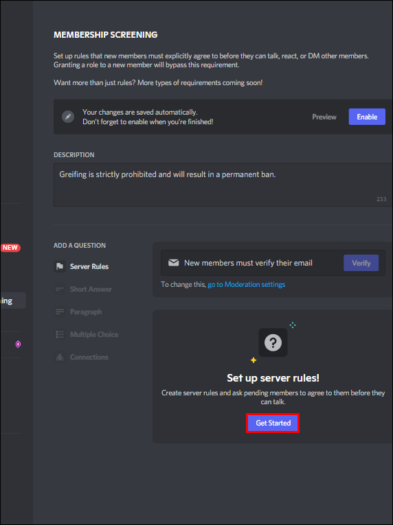 Como adicionar regras a um servidor Discord