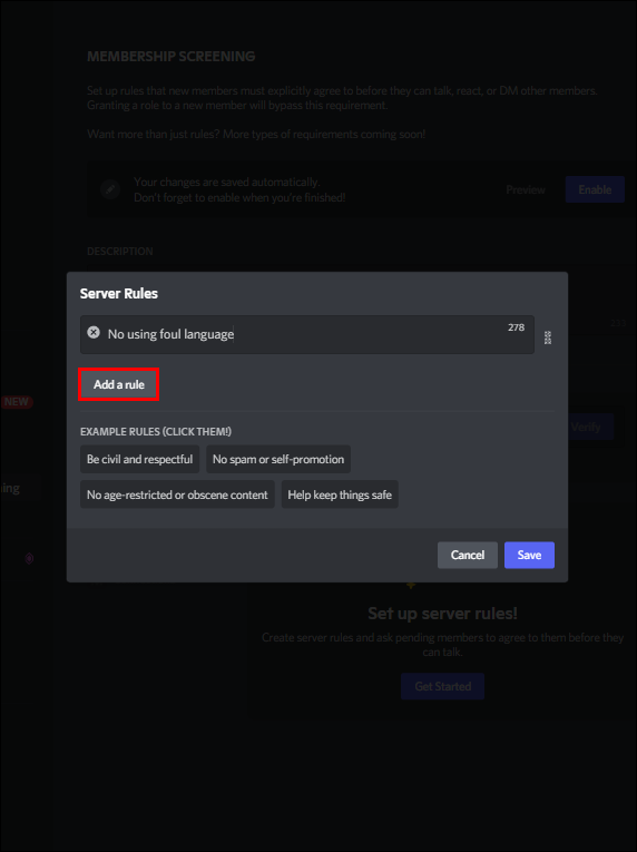 Como adicionar regras a um servidor Discord