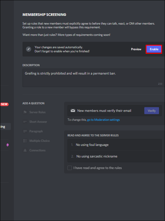 Como adicionar regras a um servidor Discord