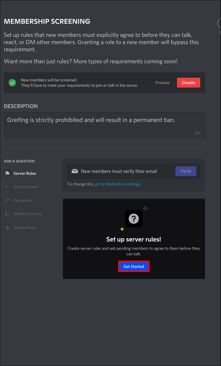 Como adicionar regras a um servidor Discord