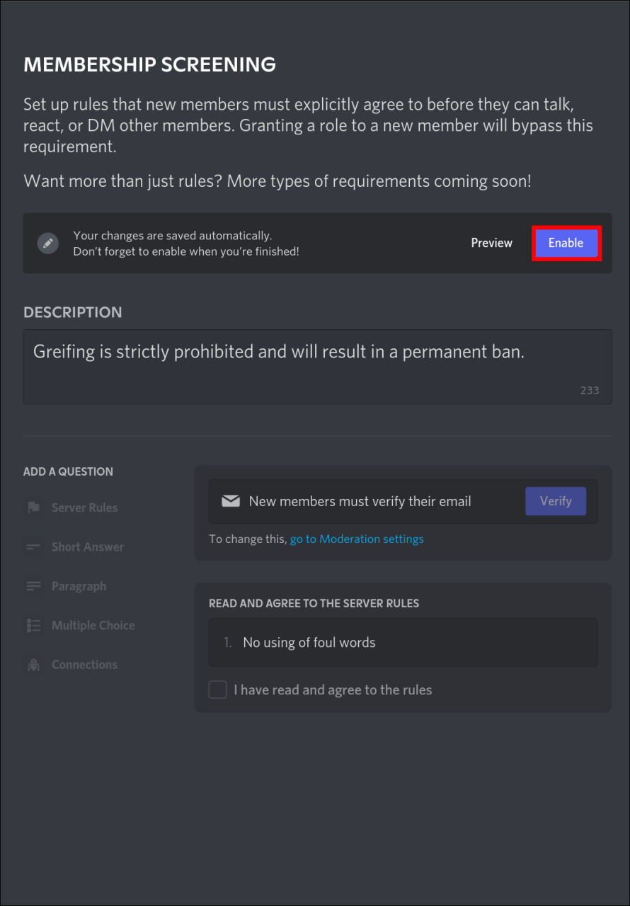 Como adicionar regras a um servidor Discord