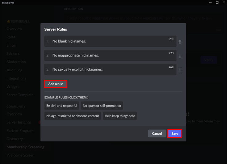 Como adicionar regras a um servidor Discord