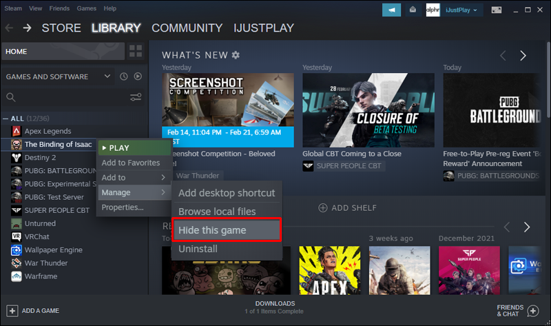 Como remover ou ocultar um jogo do Steam